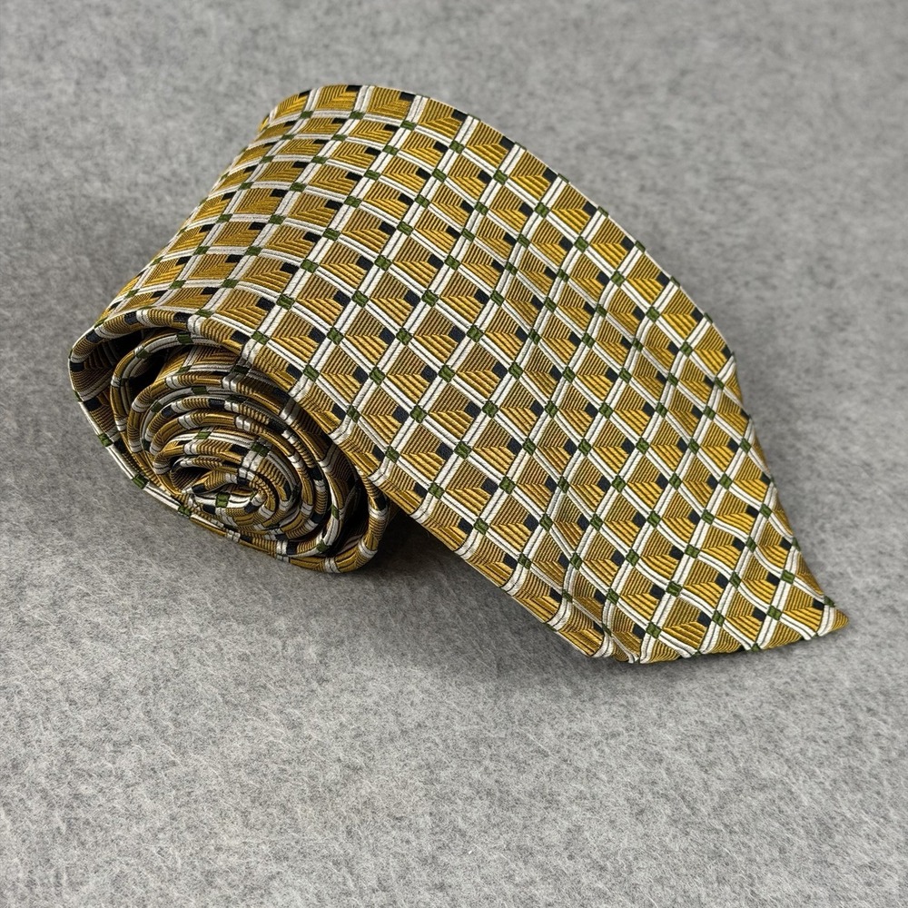 Vintage Garrick Anderson Silk Necktie Gold Geometric USA Made Mens Tie 58x4"